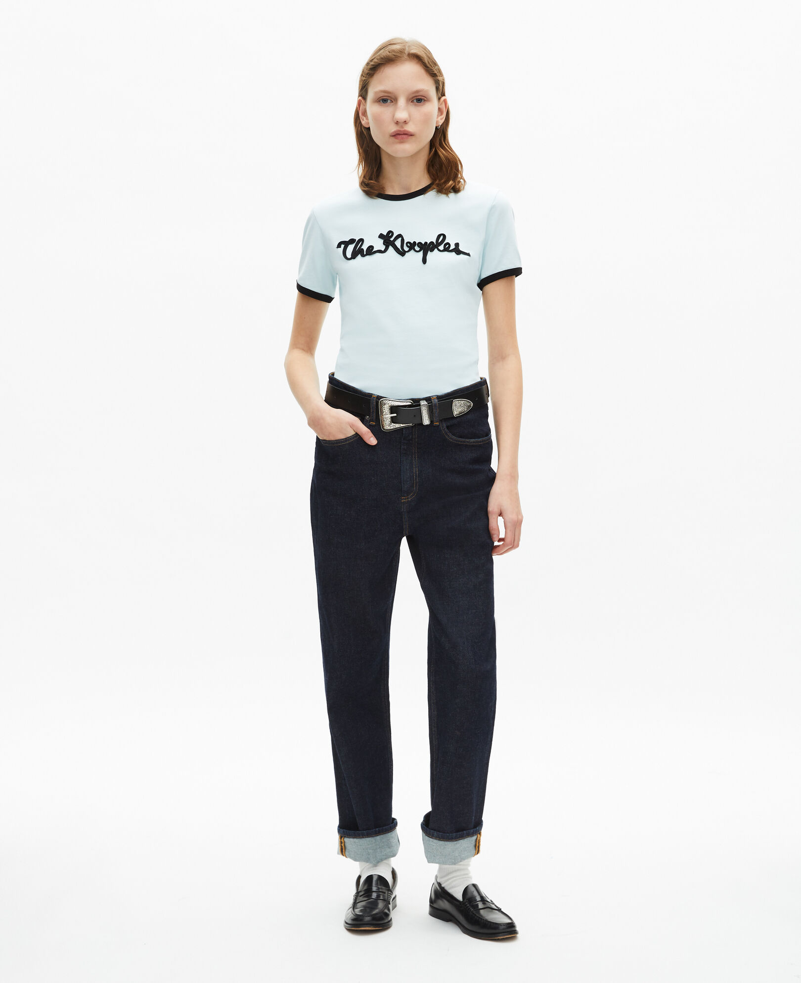 The Kooples WOMEN BABY BLUE light blue embroidered t-shirt
