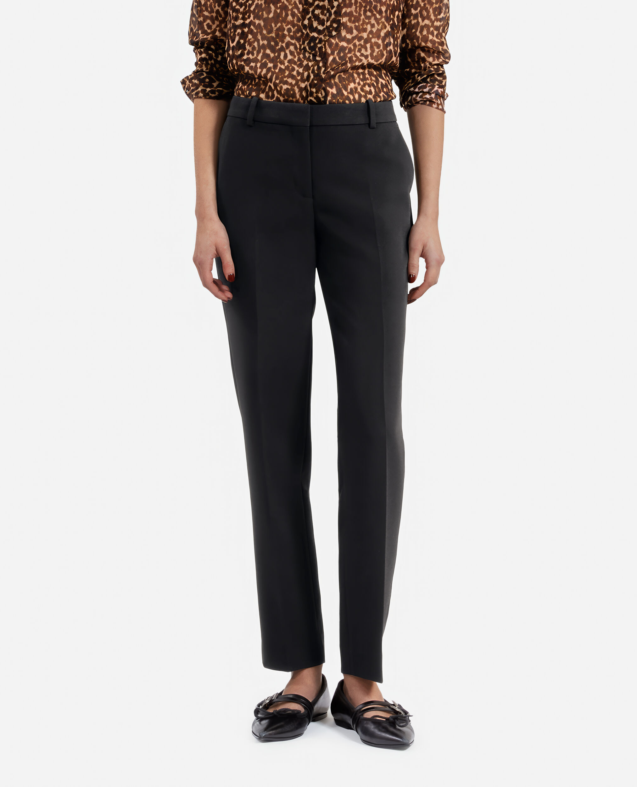 Black crepe suit pants straight tailored cut, BLACK, hi-res image number null