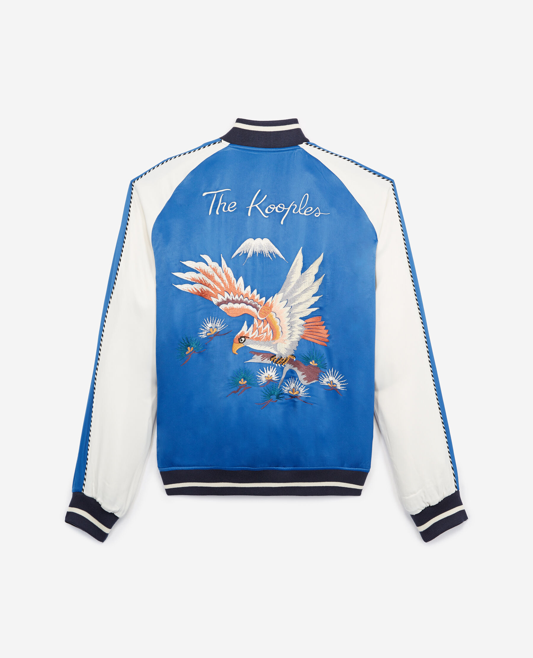 Reversible blue satin jacket with embroidery
