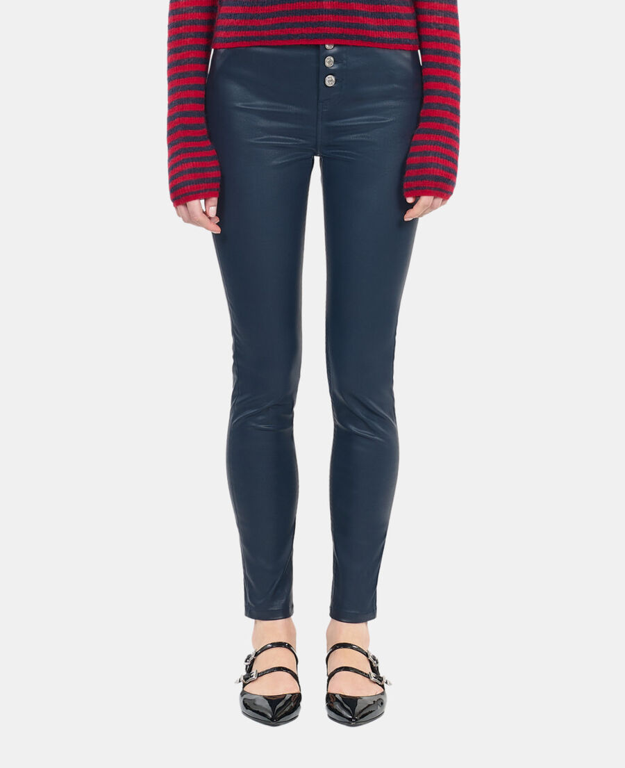 The Kooples F NAVY navy blue leather-effect skinny jeans 