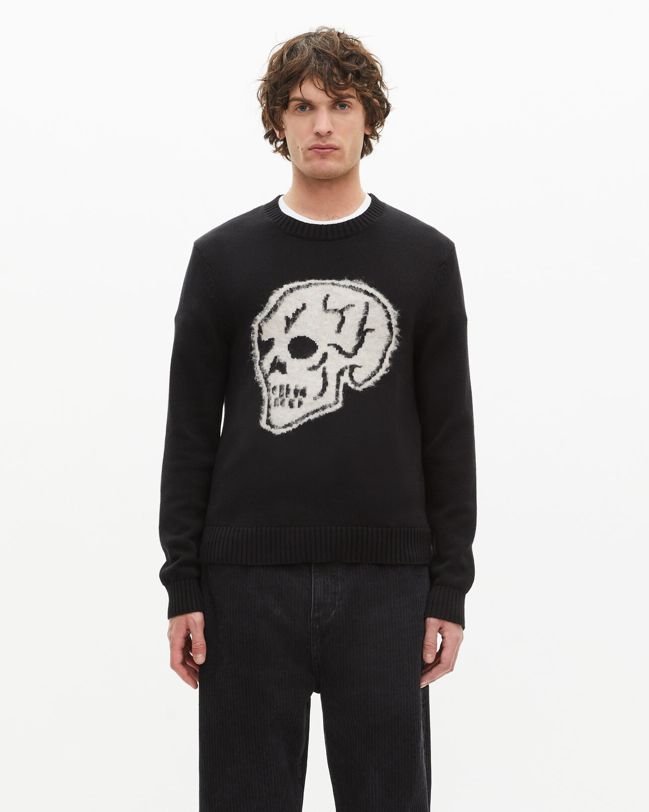 The Kooples MEN BLACK-ECRU black skull screen-printed sweater