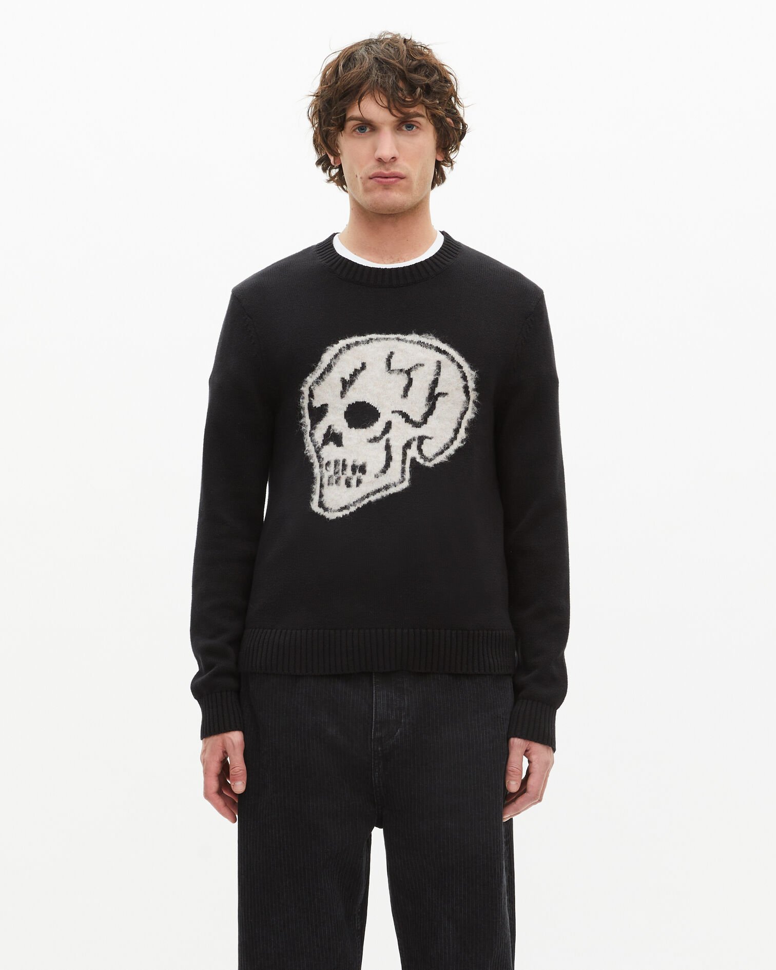 Black skull screen-printed sweater, BLACK-ECRU, hi-res image number null