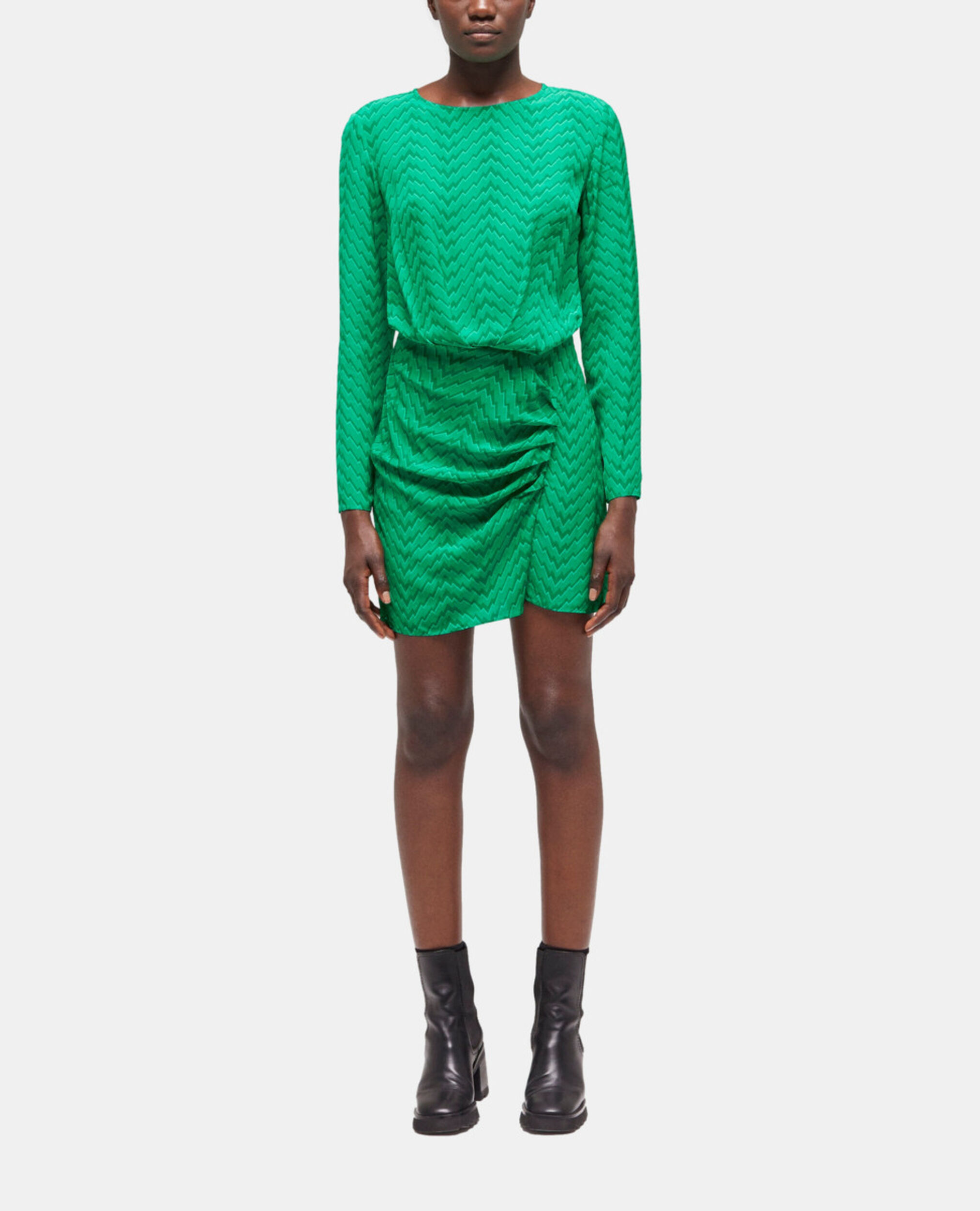 Robe courte imprimée zigzag verte, GREEN, hi-res image number null