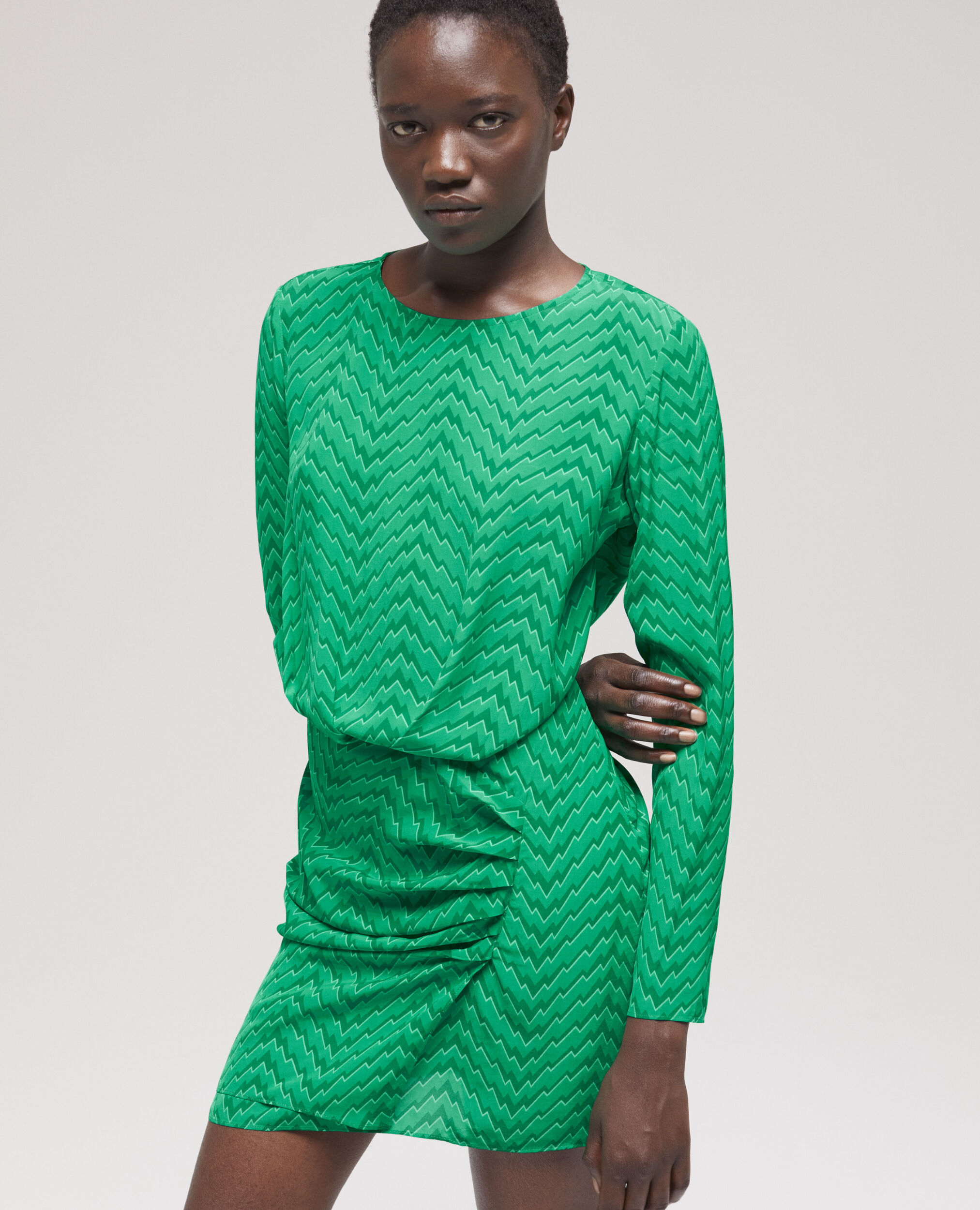 Short printed green dress, GREEN, hi-res image number null
