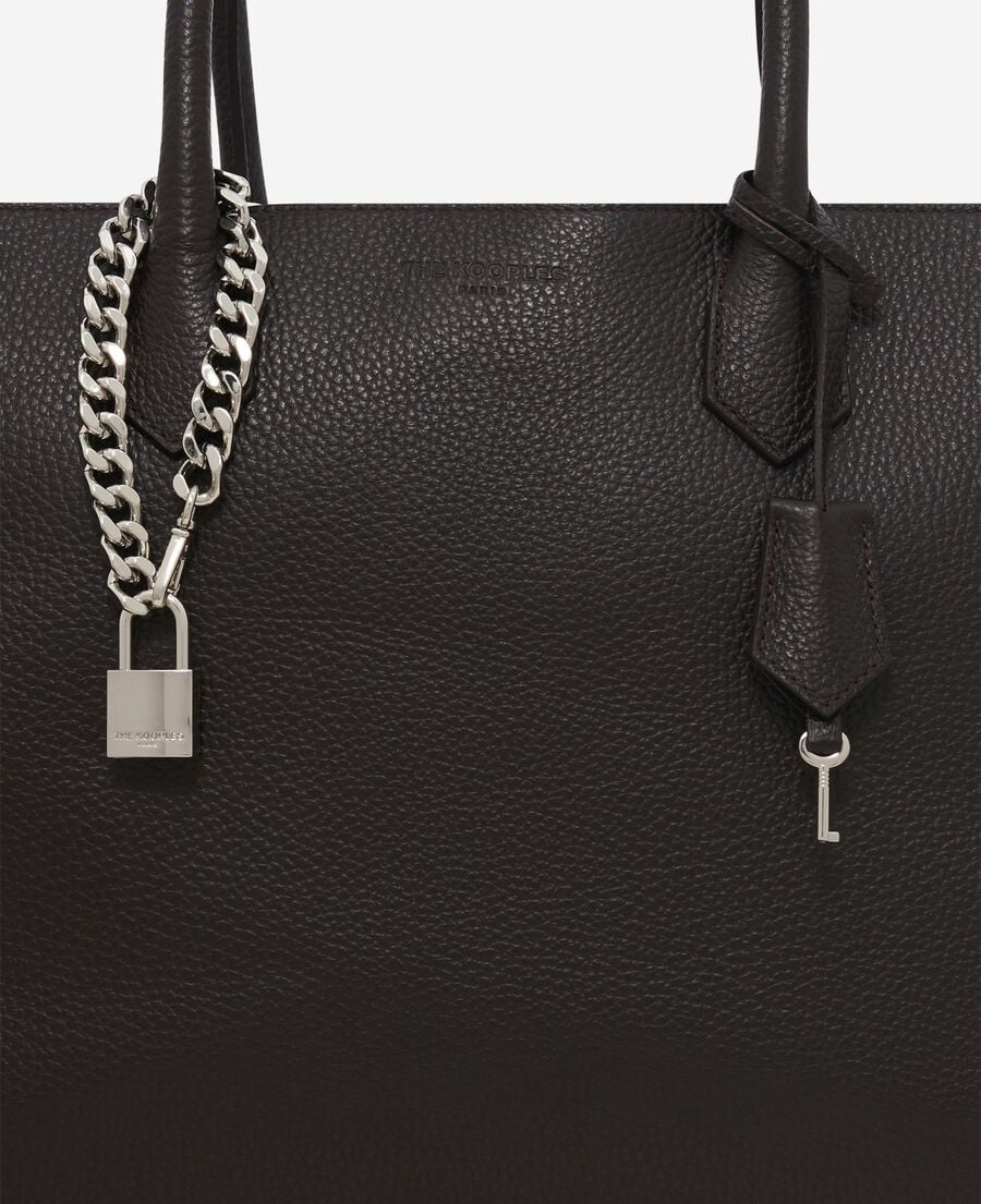 The Kooples DAMEN BROWN ming l einkaufstasche aus braunem, genarbtem leder