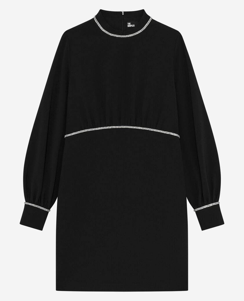 The Kooples WOMEN BLACK short dress with black rhinestone details