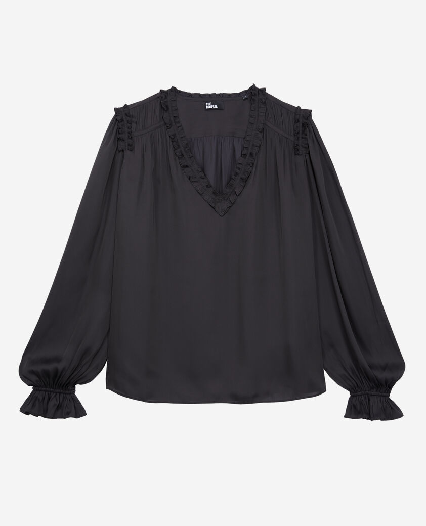 The Kooples DAMEN BLACK schwarzes top mit gerafften details