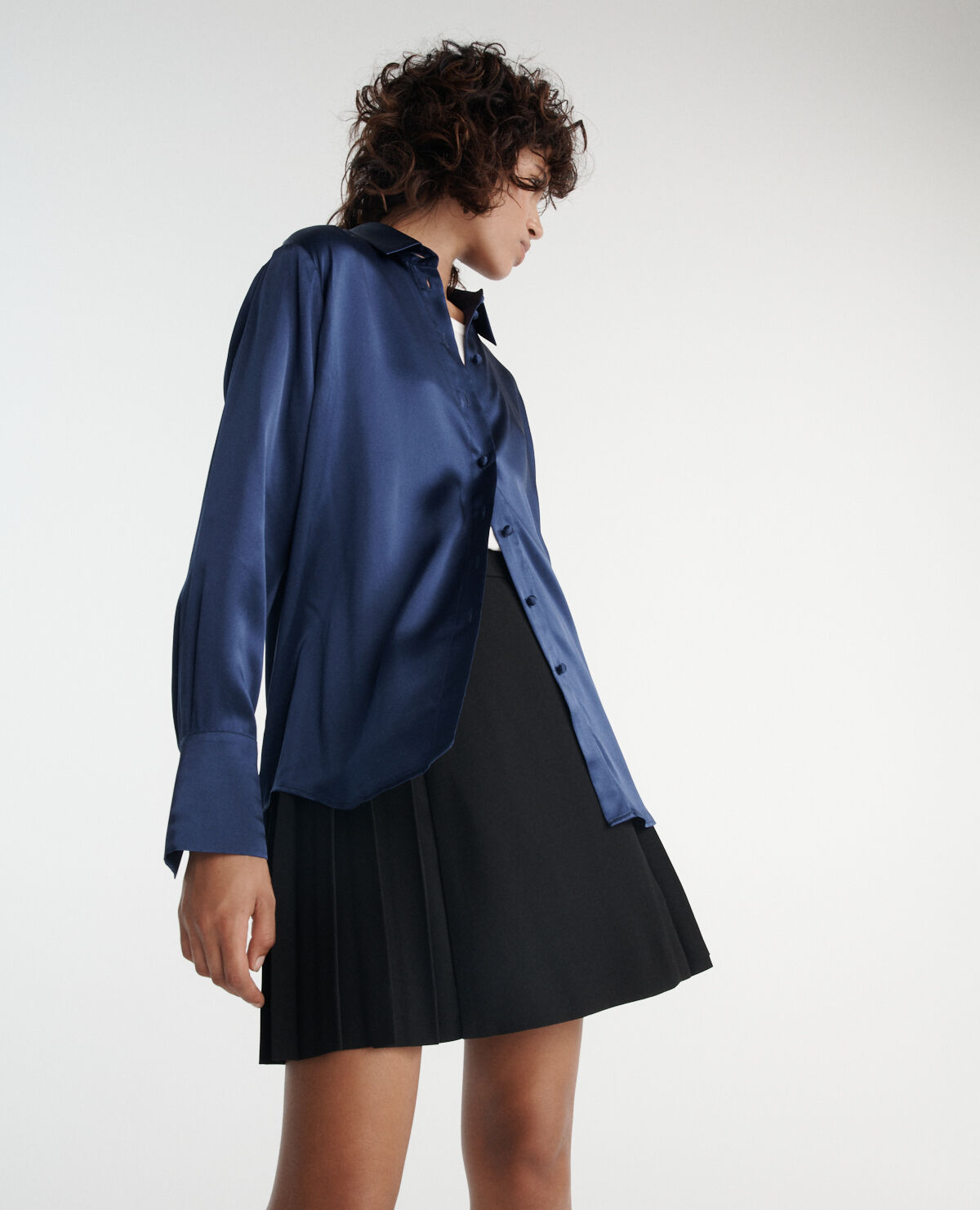 Chemise bleu marine soie satin ample The Kooples