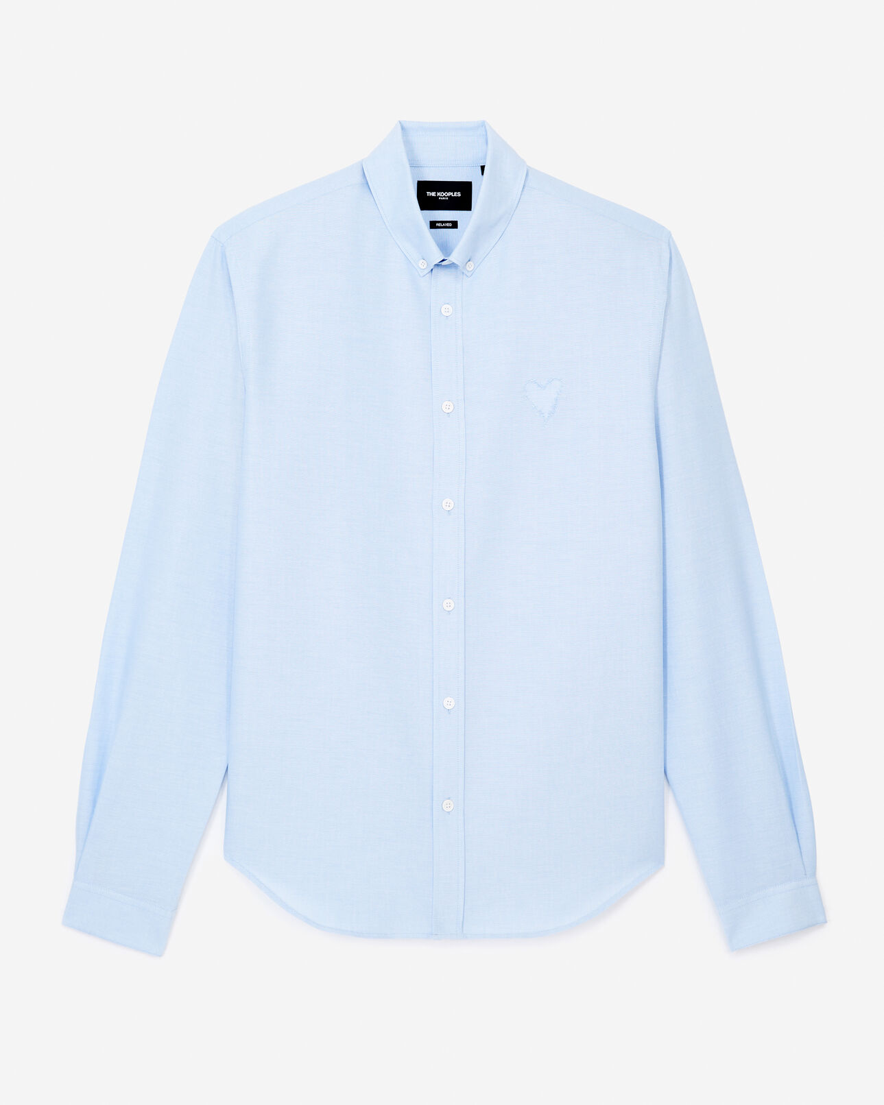 The Kooples MEN SKY sky blue cotton shirt with embroidered heart