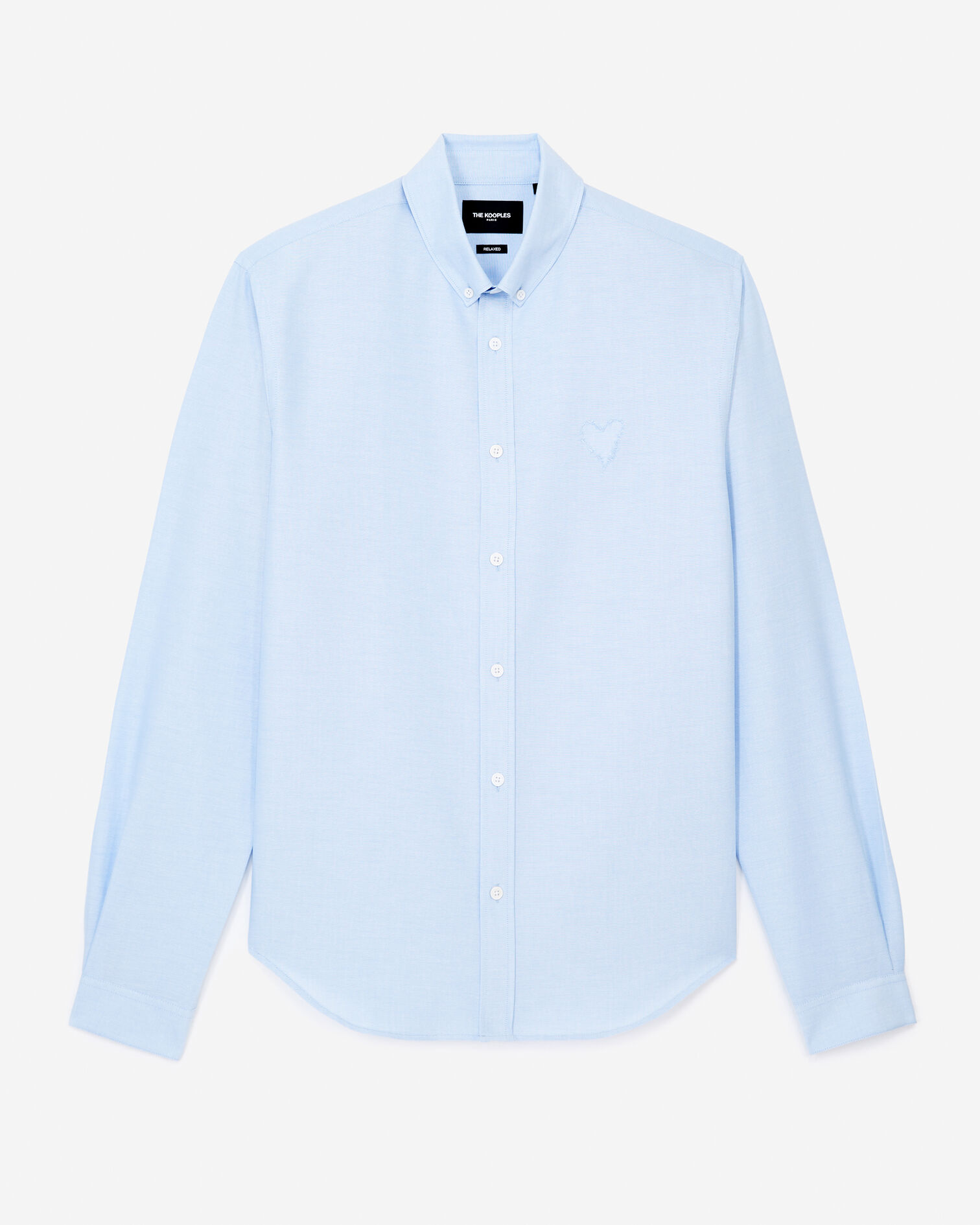 Sky blue cotton shirt with embroidered heart, SKY, hi-res image number null