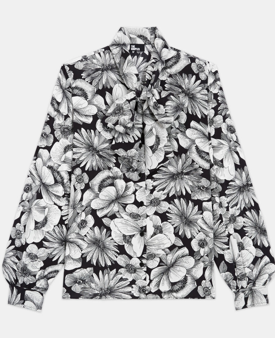 floral silk shirt pussy bow collar