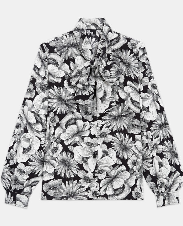 floral silk shirt pussy bow collar