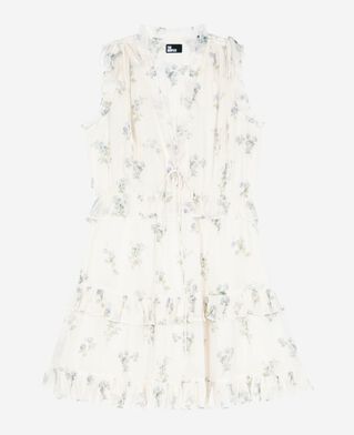 The Kooples F WHITE / SKY BLUE white floral print short dress with ruffles