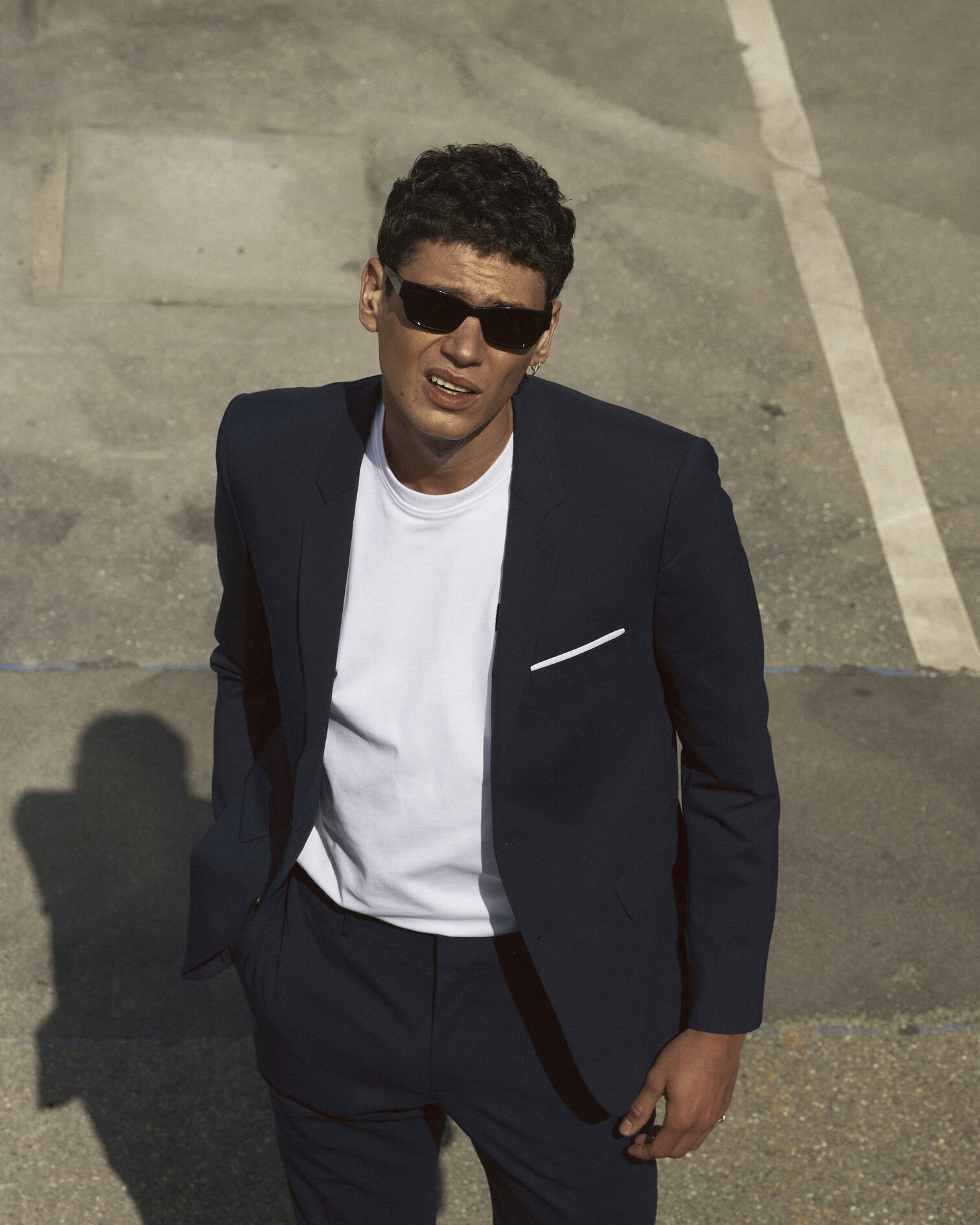 Navy blue stretch wool suit jacket , NAVY, hi-res image number null