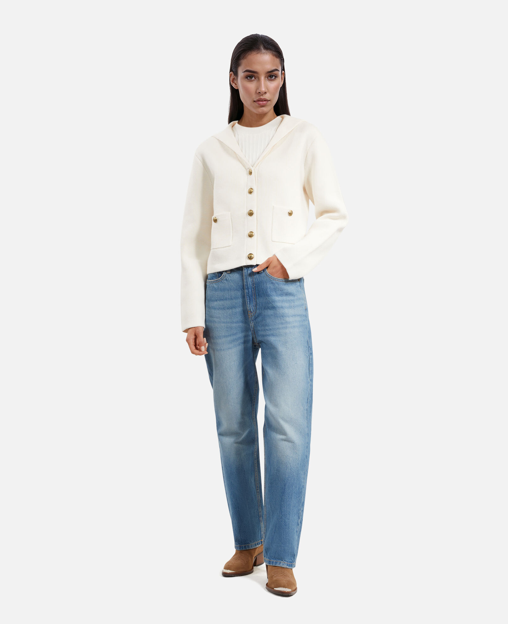 The Kooples WOMEN ECRU ecru cotton and wool cardigan