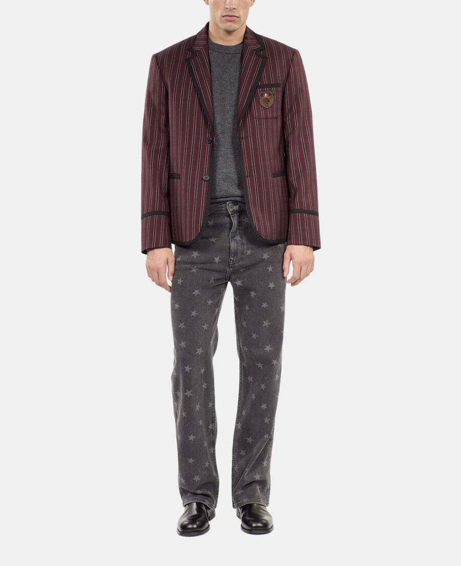 The Kooples HOMME BLACK - RED veste &agrave; rayures en laine m&eacute;lang&eacute;e