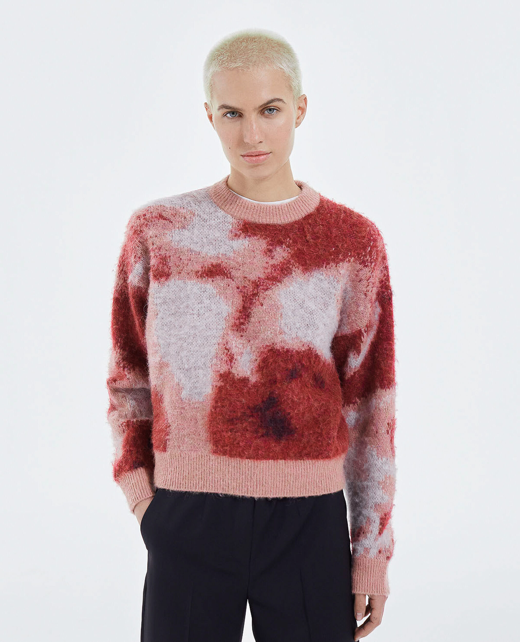 Round neck jumper with faded pattern, PINK, hi-res image number null