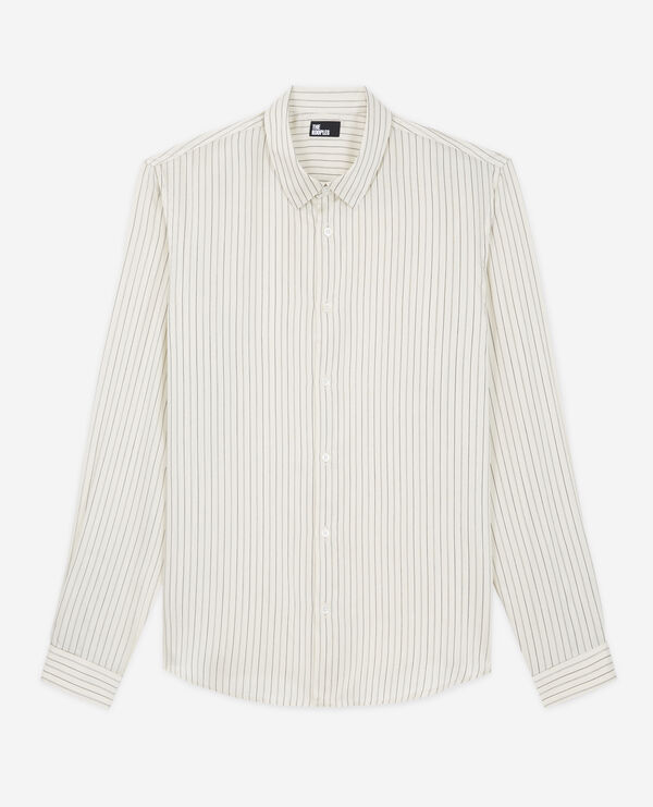 camisa slim rayas blanco crudo con cuello clásico