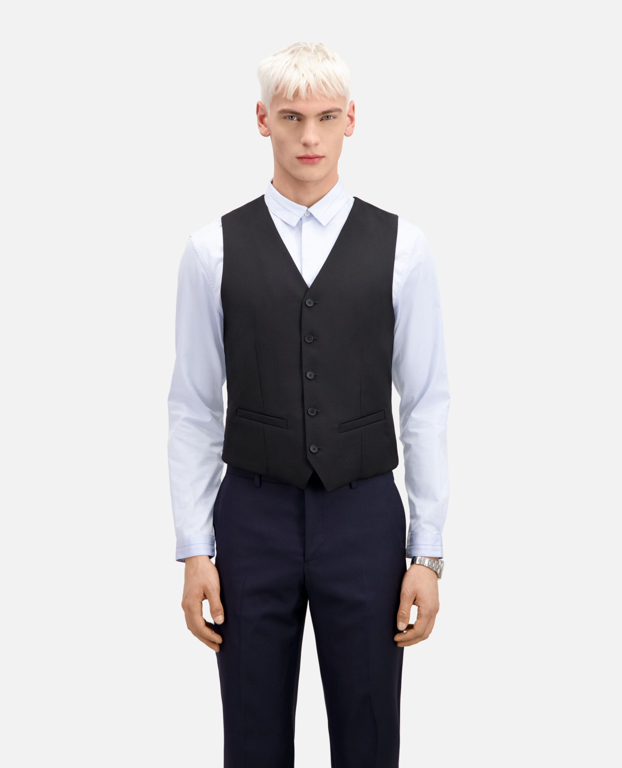 Black suit vest in wool, BLACK, hi-res image number null