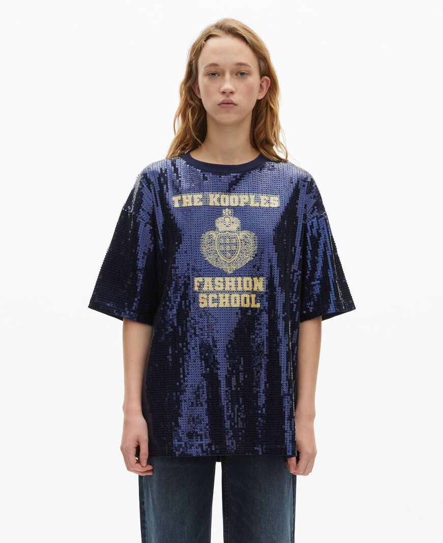 The Kooples DAMEN DARK NAVY t-shirt mit pailletten und blauem siebdruck