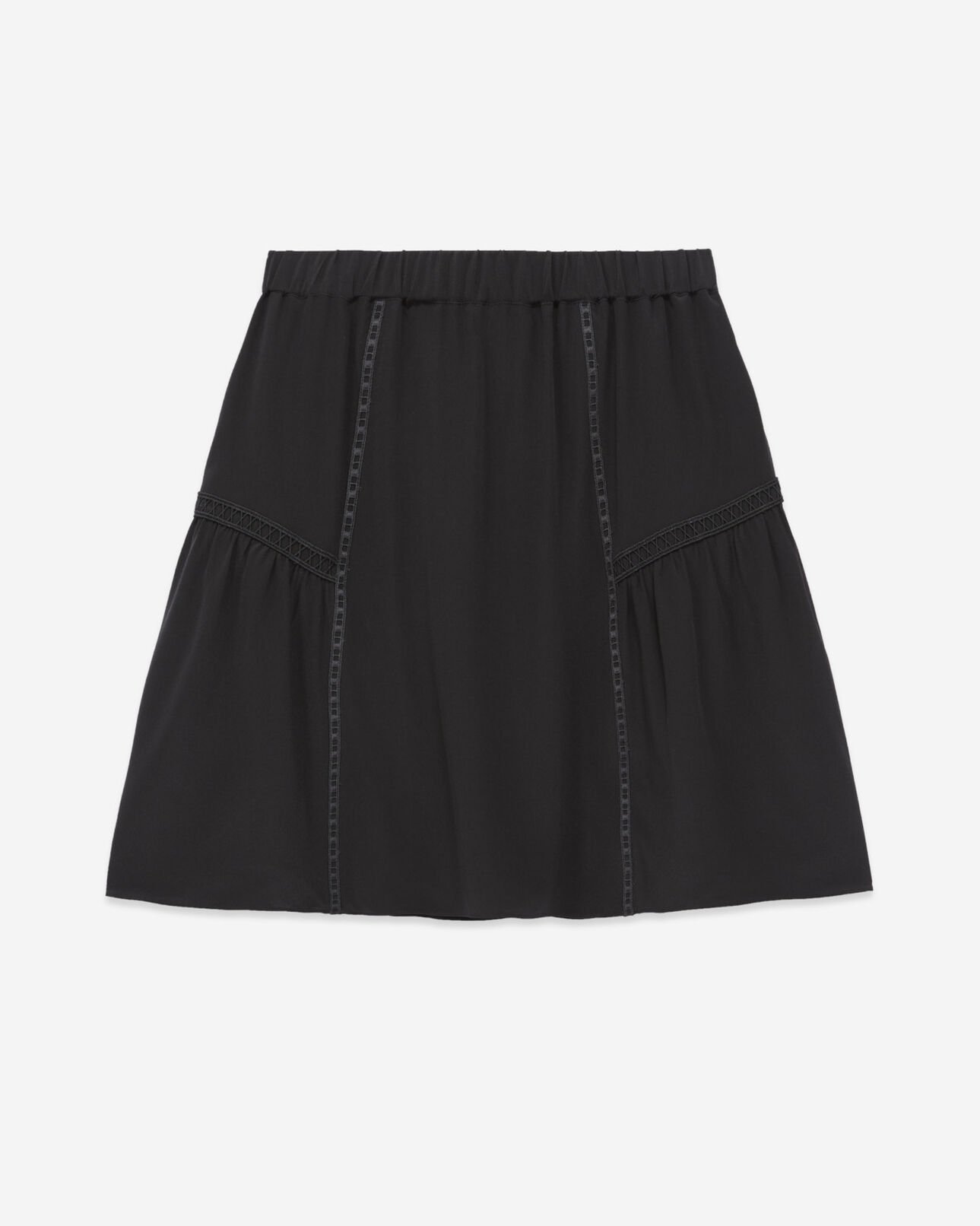 The Kooples FEMME BLACK jupe soie noire courte à détail gallon