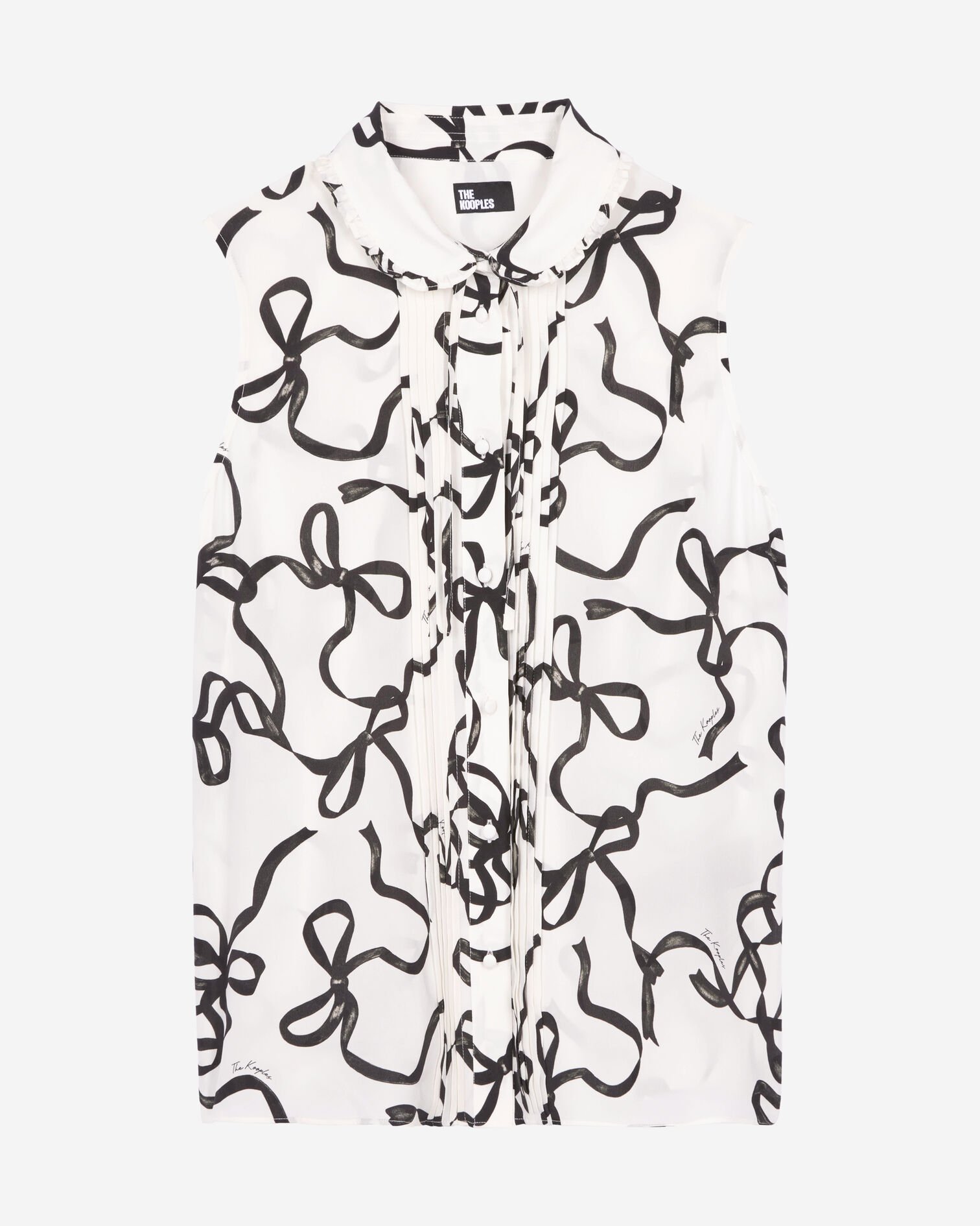Ribbon print silk shirt, WHITE / BLACK, hi-res image number null