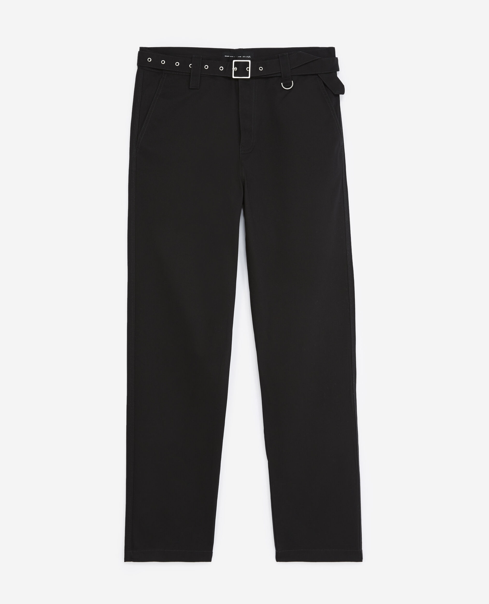 Pantalón negro recto cinturón integrado, BLACK, hi-res image number null