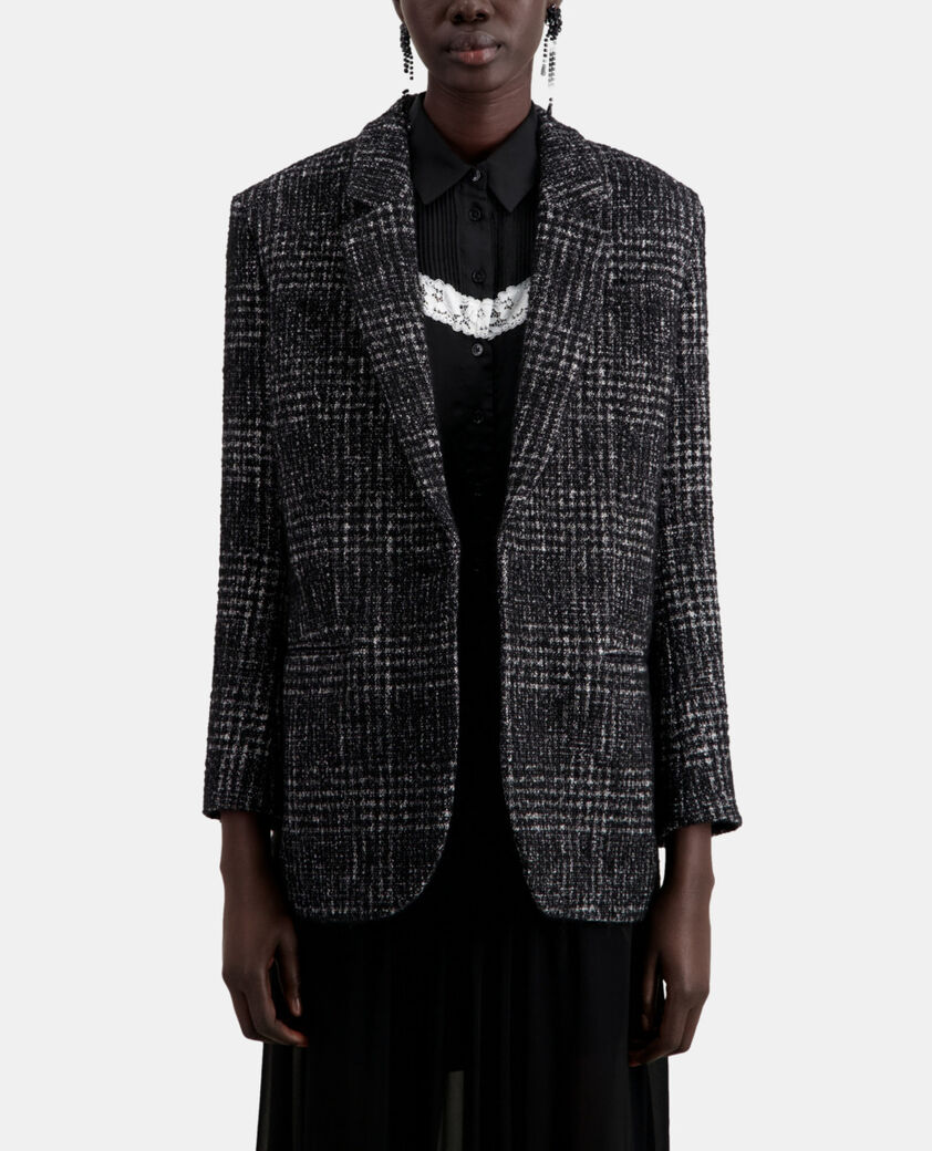 The Kooples FEMME BLACK WHITE blazer noir et blanc en tweed