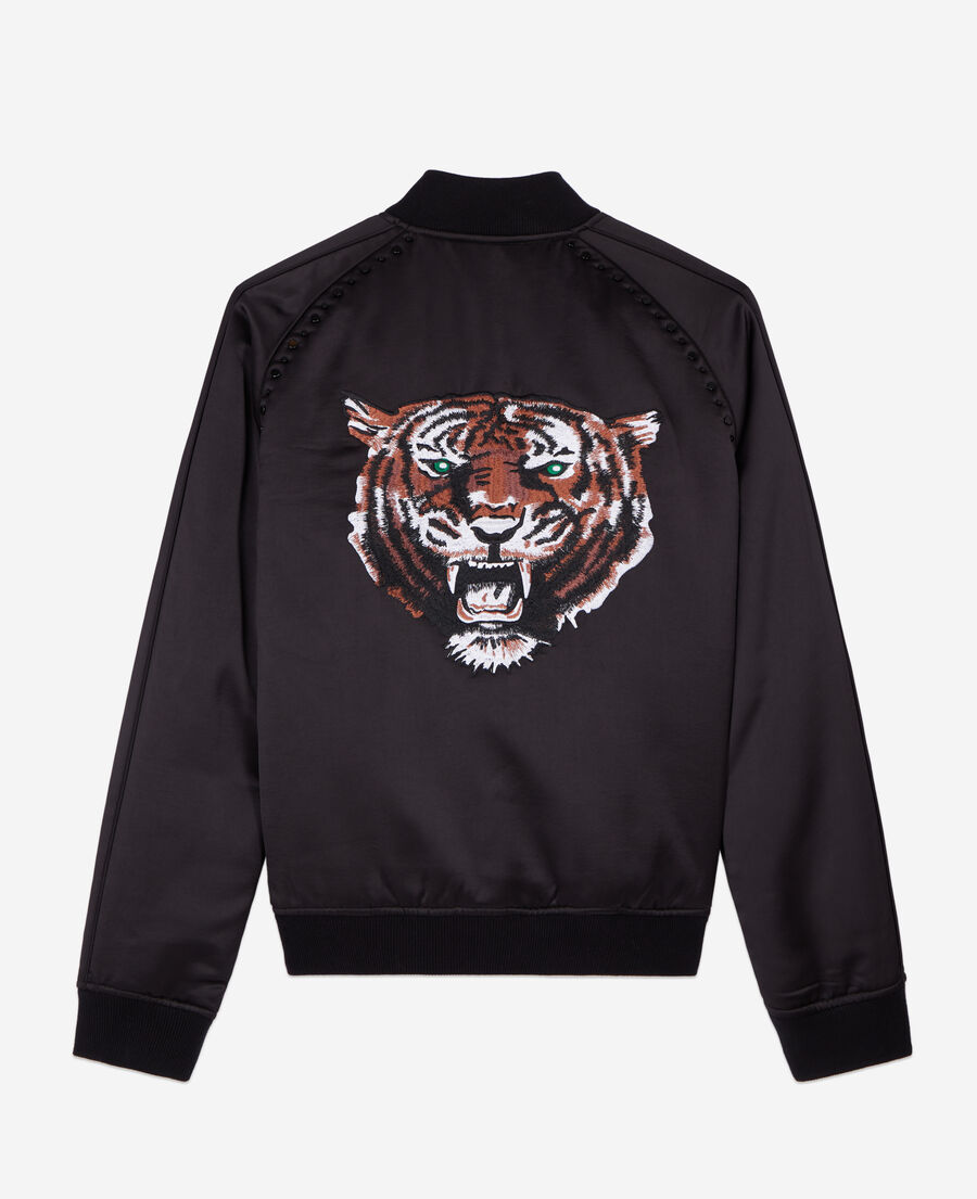 schwarze jacke mit „wild tiger“-stickerei