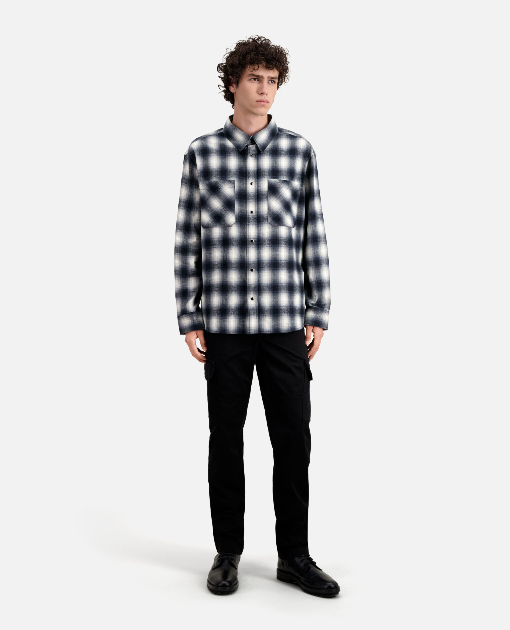 Black and white checked overshirt, BLACK WHITE, hi-res image number null