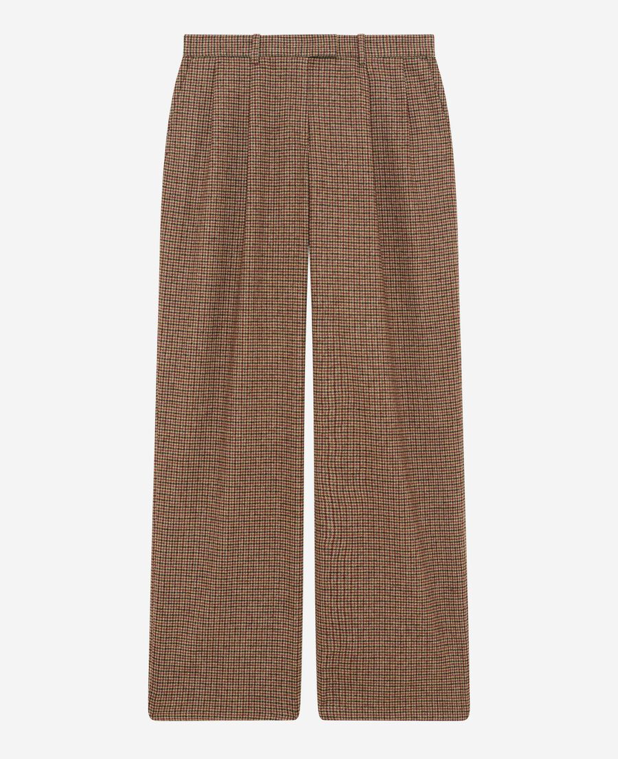 The Kooples FEMME CAMEL MELANGE / BURGUNDY pantalon tailleur large en pied de poule camel