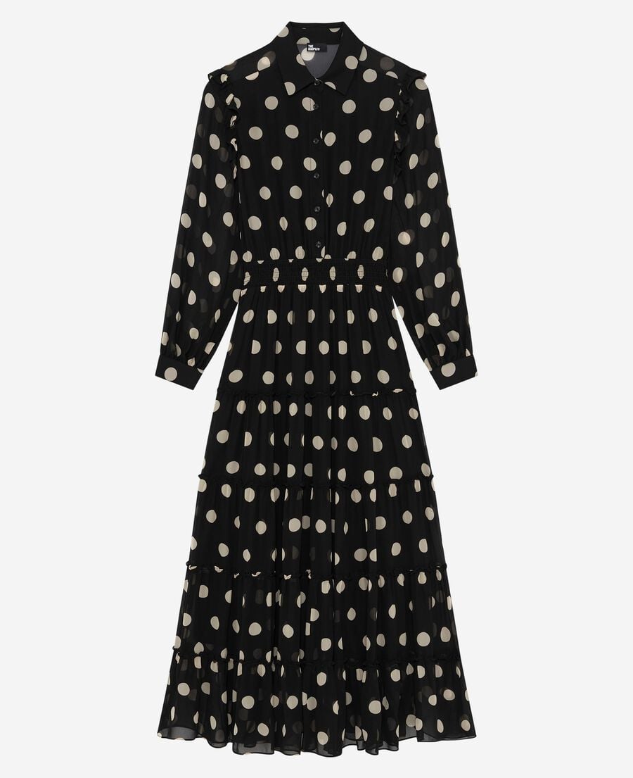The Kooples FEMME BLACK WHITE robe longue à pois noire