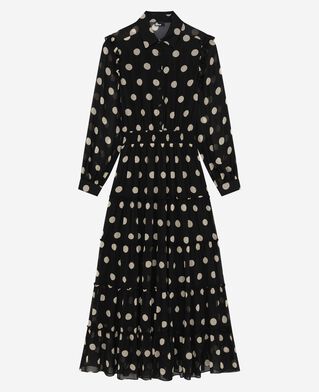 The Kooples FEMME BLACK WHITE robe longue à pois noire