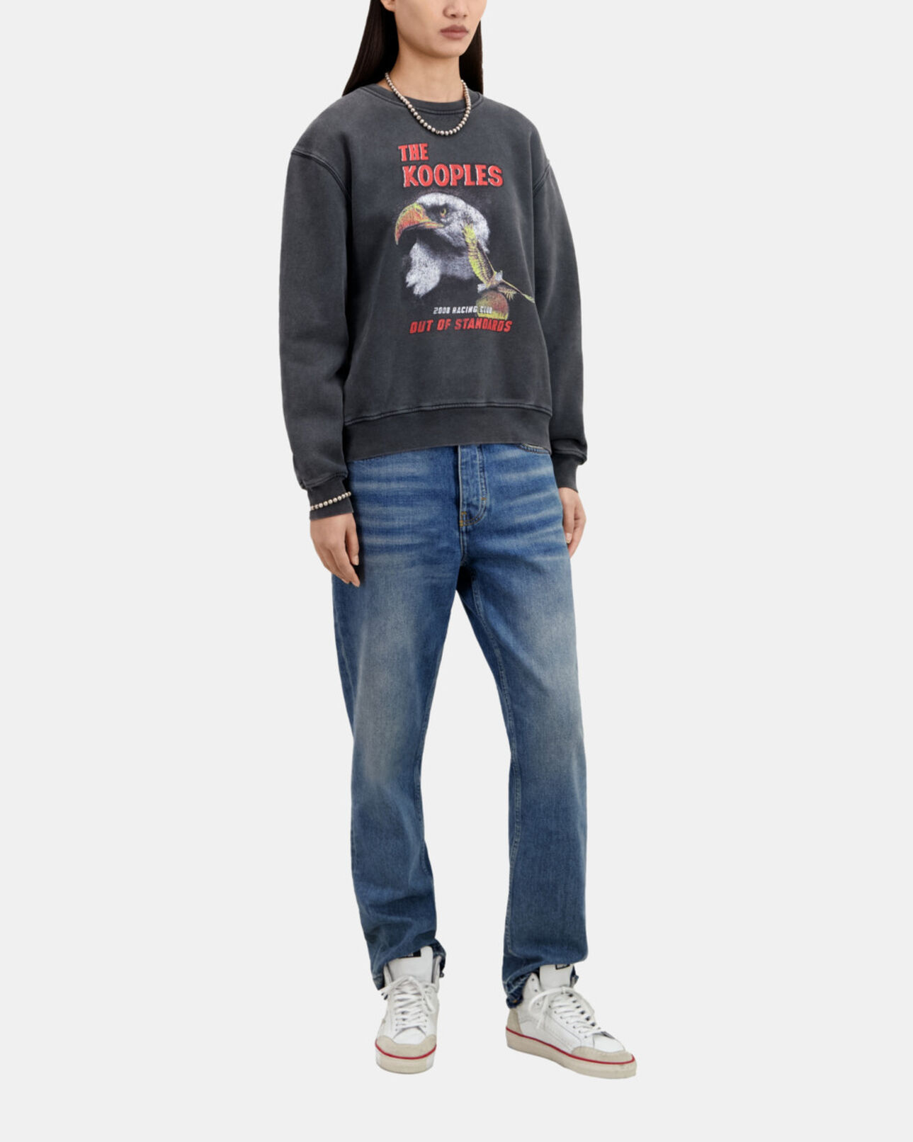 The Kooples WOMEN BLACK WASHED black sweatshirt with eagle serigraphy 