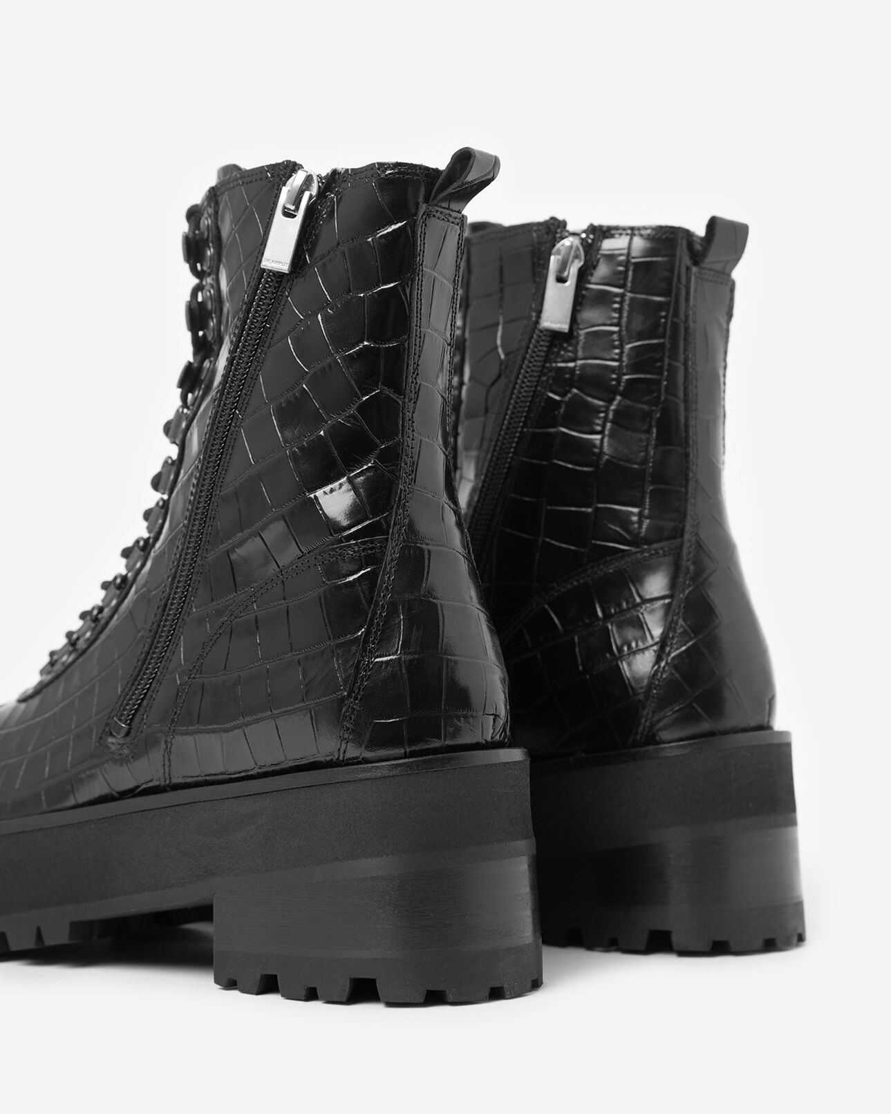 The Kooples FEMME BLACK boots lacets cuir noir semelle crantée