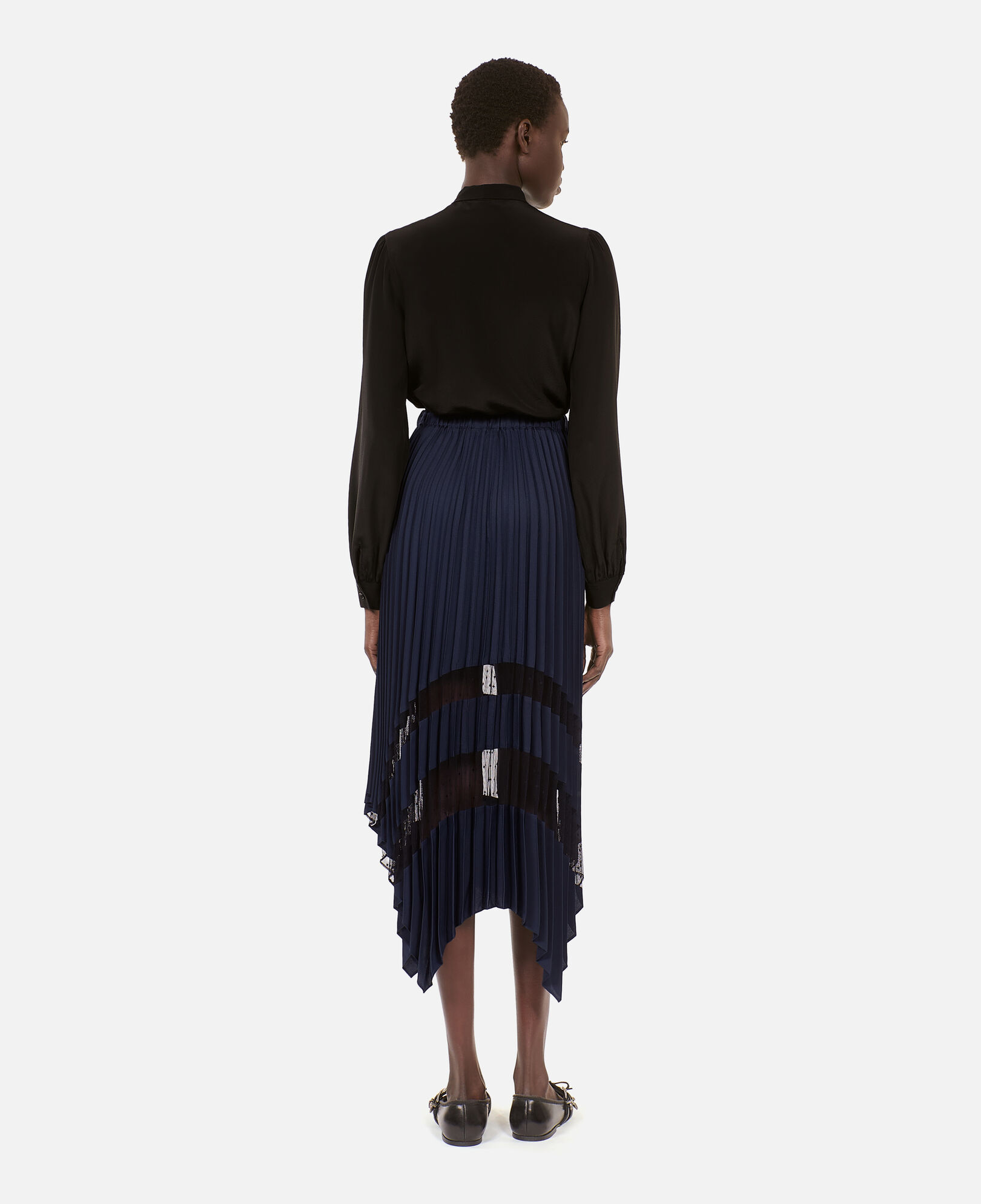 The Kooples WOMEN NAVY navy blue long pleated skirt