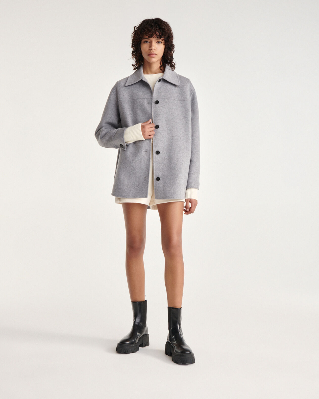 The Kooples WOMEN GREY double-faced wool light gray collar jacket