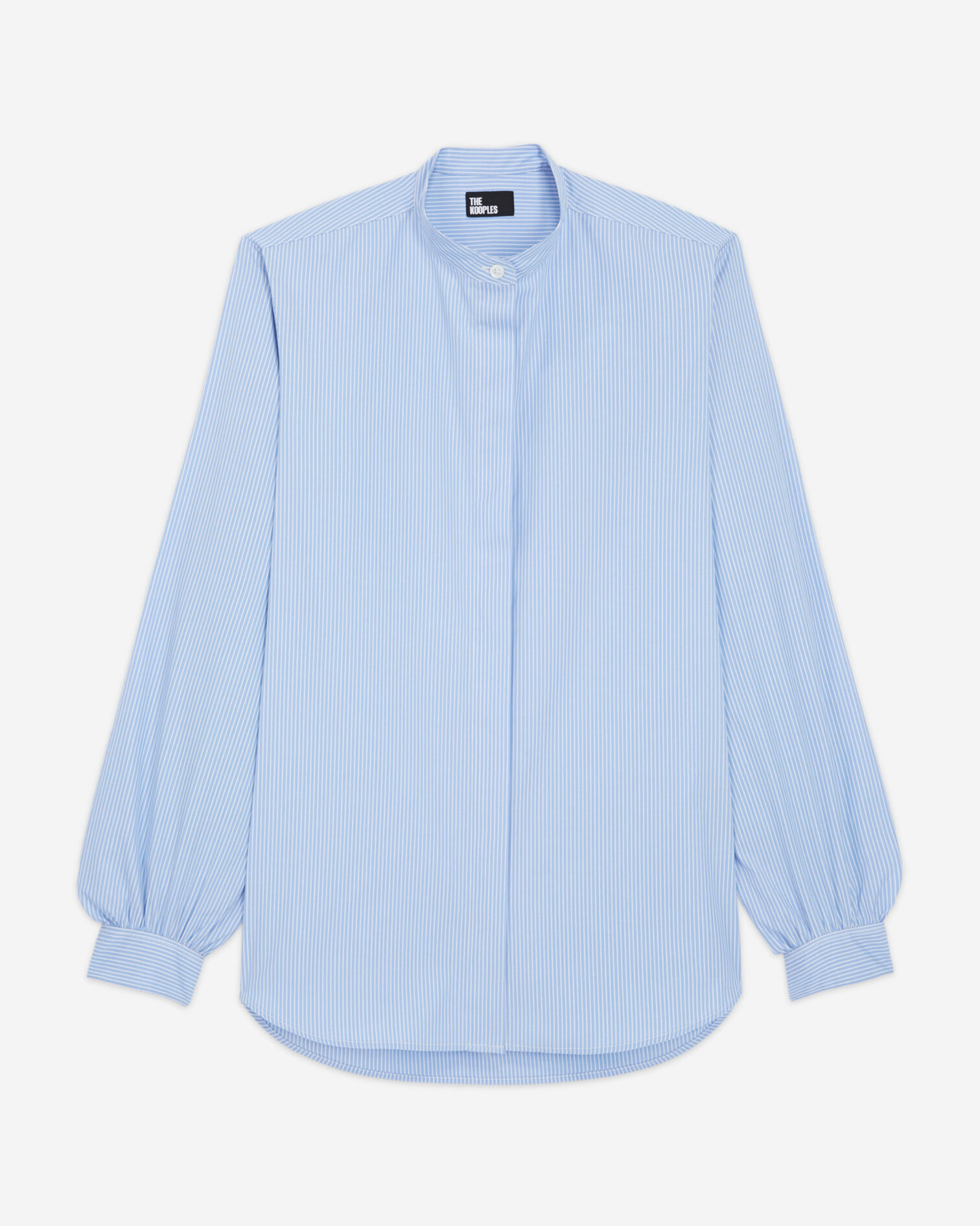 Blue shirt with Mao-neck, BLUE WHITE, hi-res image number null