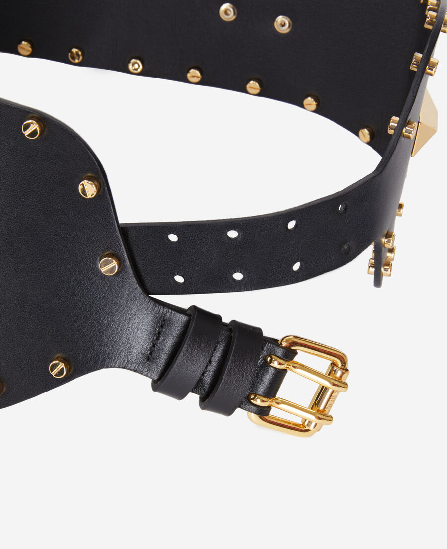 The Kooples WOMEN BLACK wide black leather belt with studs and metallic inserts