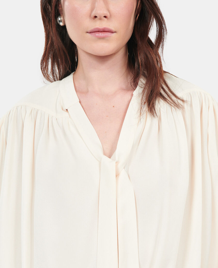 The Kooples DAMEN ECRU ecrufarbenes top mit gerafften details
