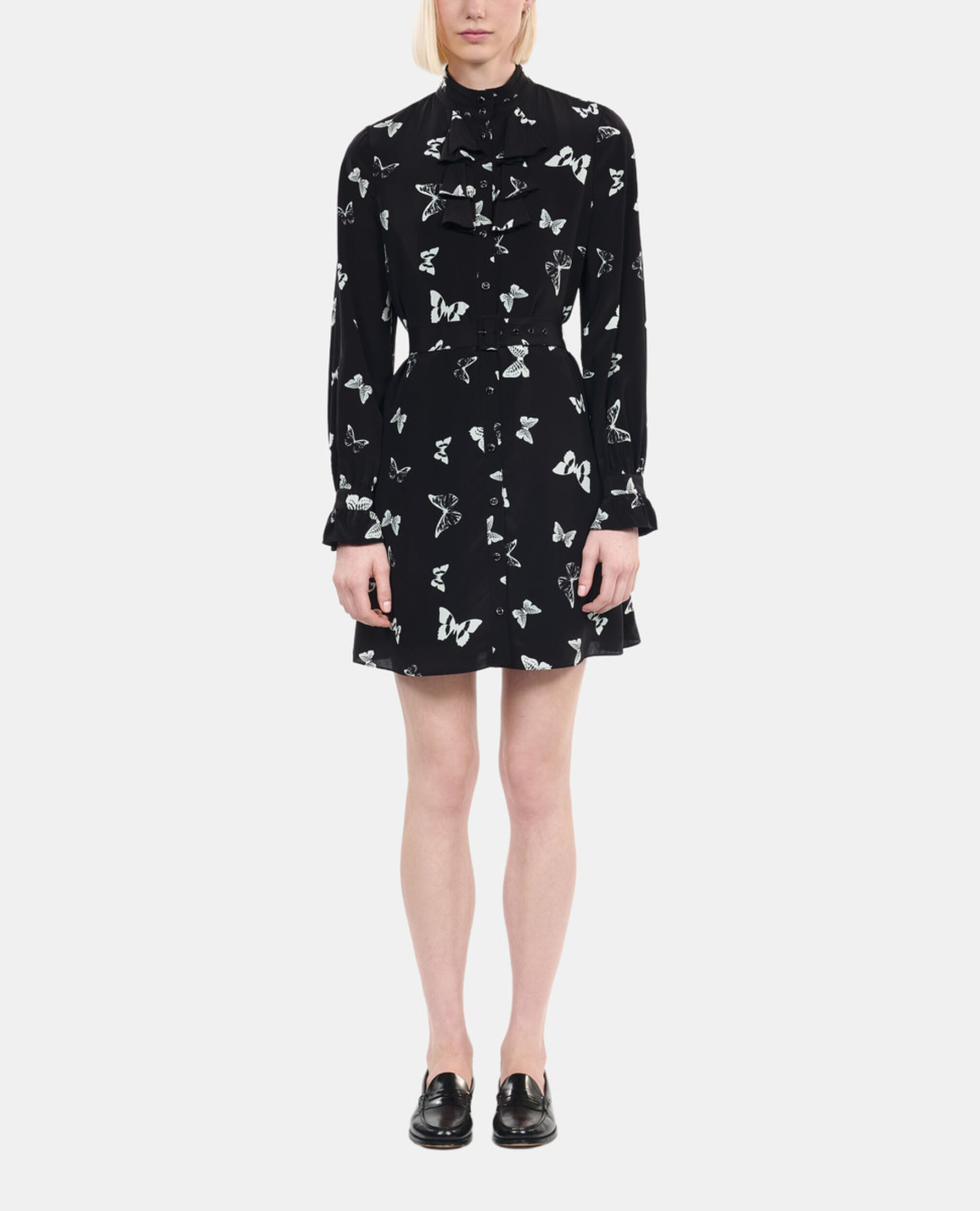 Robe courte imprimée papillons, BLACK WHITE, hi-res image number null