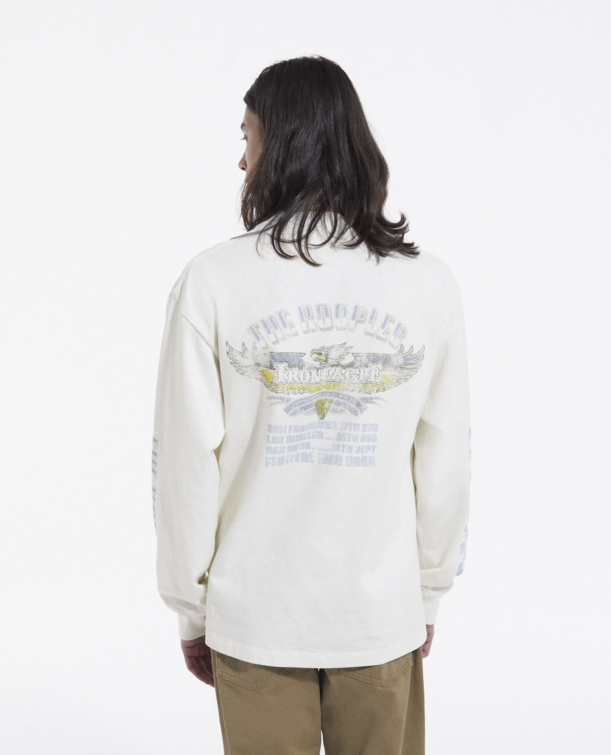 Weißes Baumwoll-T-Shirt mit langen Ärmeln, ECRU, hi-res image number null