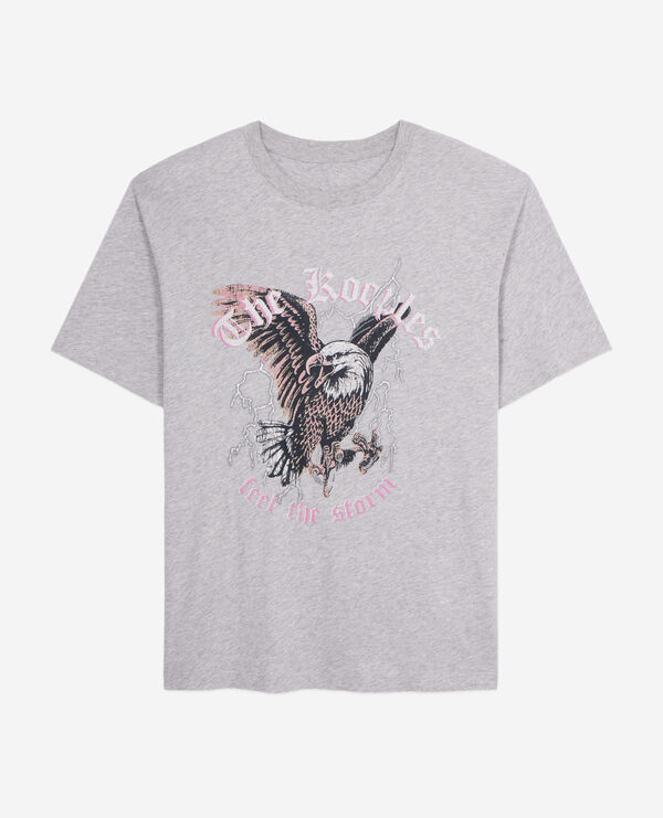 t-shirt femme gris avec sérigraphie feel the storm