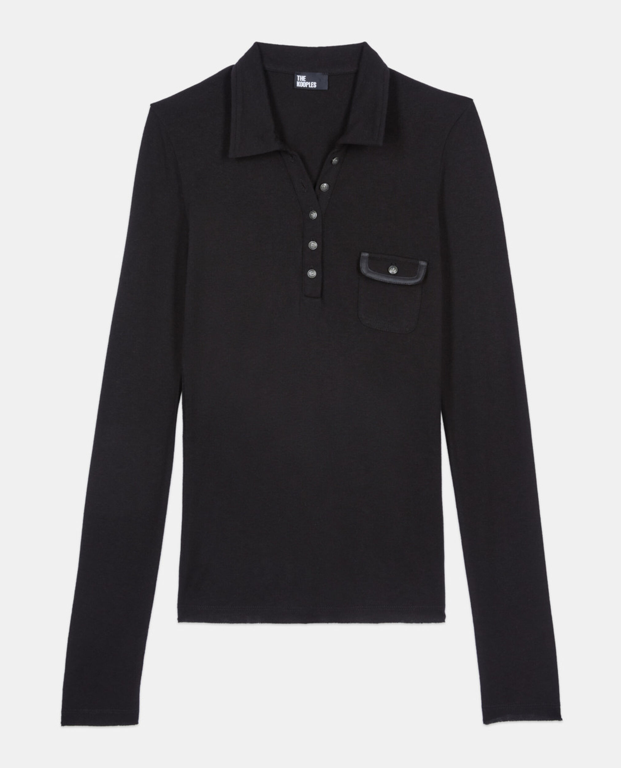 Langärmeliges, schwarzes Poloshirt, BLACK, hi-res image number null