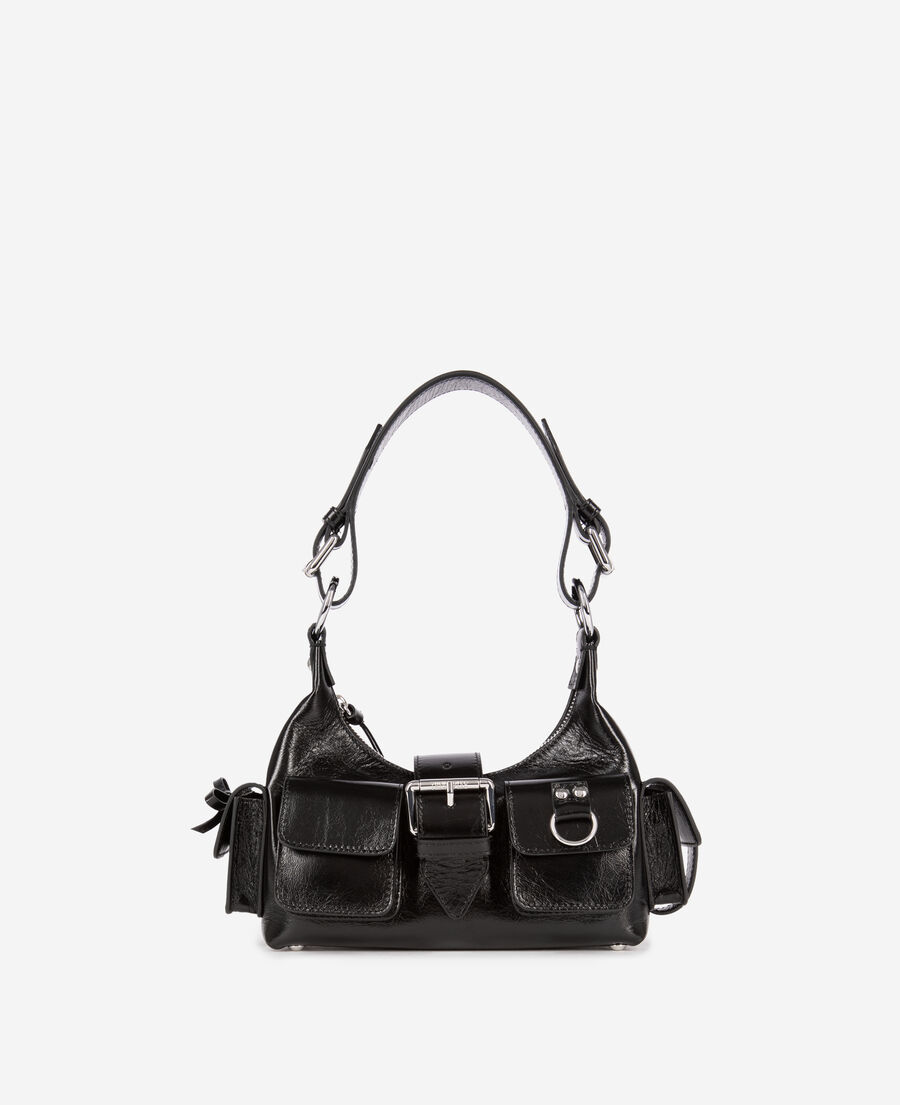 The Kooples WOMEN BLACK amelia small bag in black cracked leather