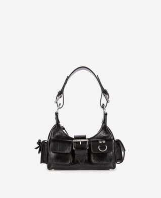 The Kooples WOMEN BLACK amelia small bag in black cracked leather