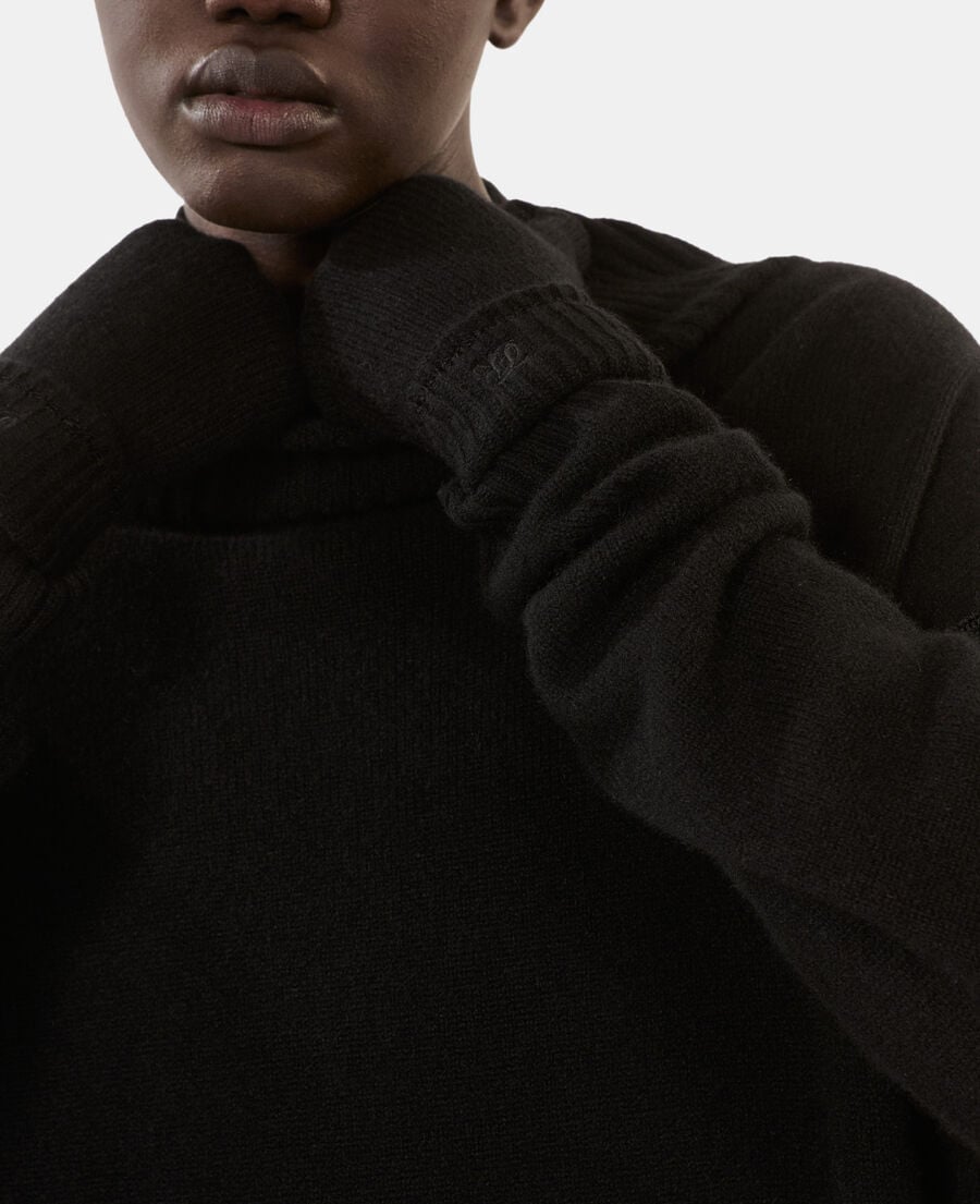 The Kooples MIXED BLACK black cashmere gloves