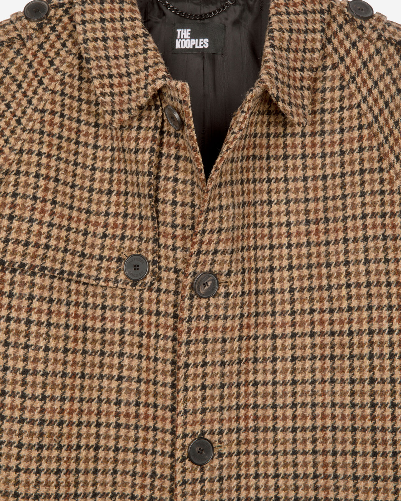 The Kooples HOMME BROWN manteau long en laine à pied de poule marron the kooples x harris tweed