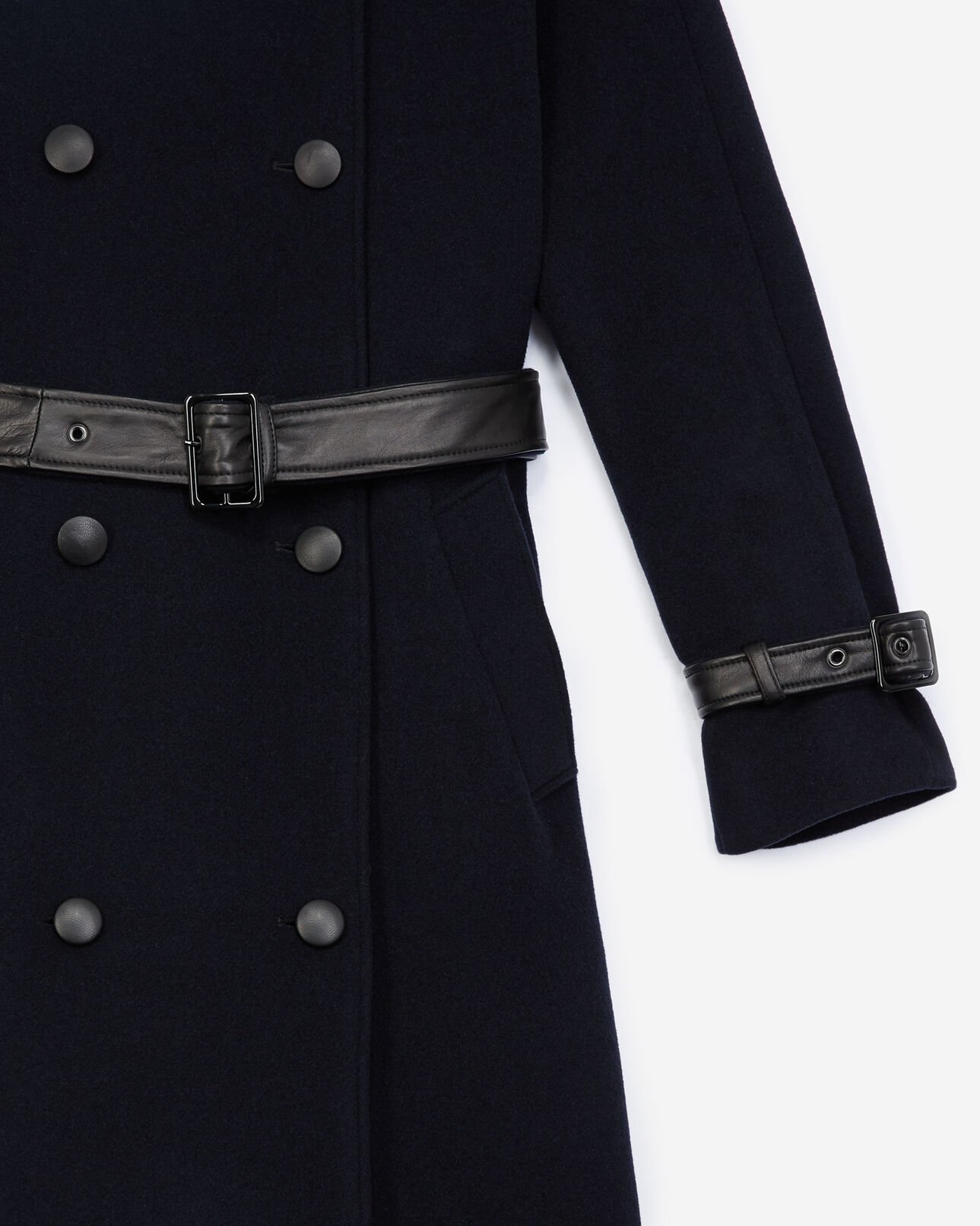 The Kooples WOMEN DARK NAVY trench-style navy blue wool coat