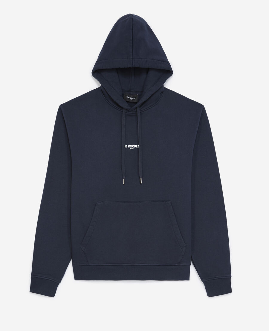 sweat bleu marine à capuche imprimé